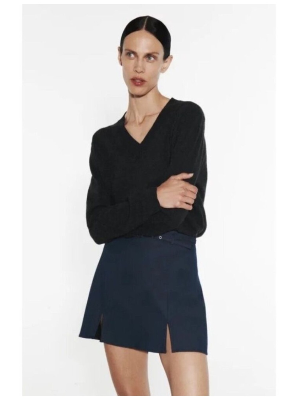 Zara Faux Denim Mini Skort with Slim Belt